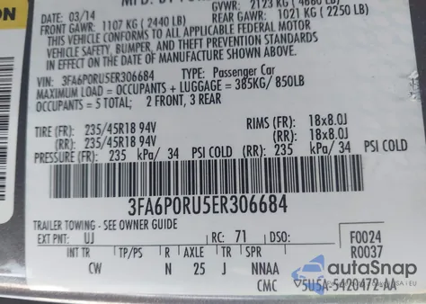 2014 Ford Fusion Hybrid Titanium из США, поврежденный, VIN 3FA6P0RU5ER306684